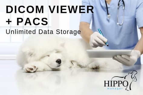 DICOM veterinary PACS vet on tablet with dog