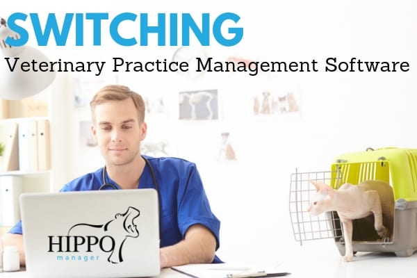 switching veterinary practice management software vet on laptop