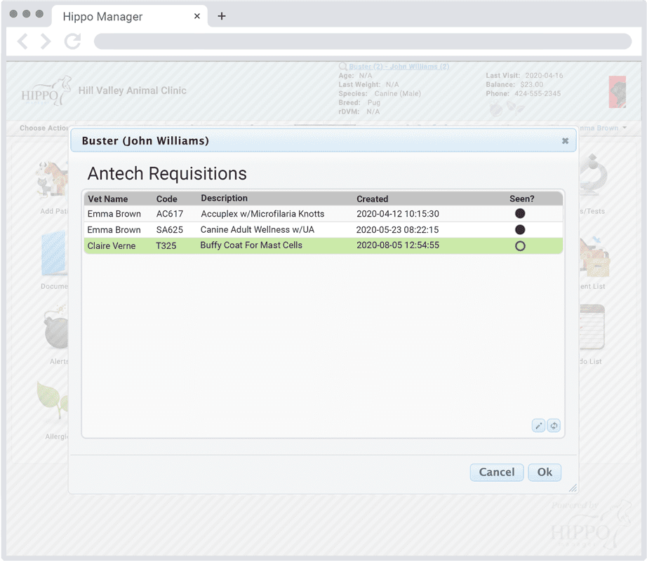 Hippo Manager Antech Integration Screen Shot